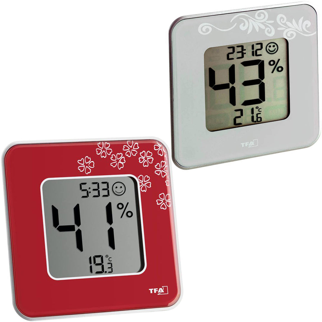 TFA Dostmann Style 30.5021 digitales Thermo-Hygrometer (1 x hellgrau + 1 x rot), 1 X Hellgrau + 1 X