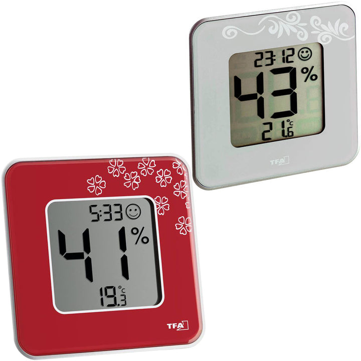 TFA Dostmann Style 30.5021 digitales Thermo-Hygrometer (1 x hellgrau + 1 x rot), 1 X Hellgrau + 1 X