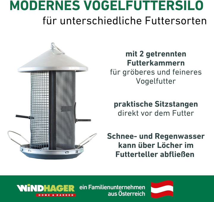 Windhager Vogelfuttersilo Happy Bird, Vogelfutterspender Futterstation, witterungsbeständig, aus Met
