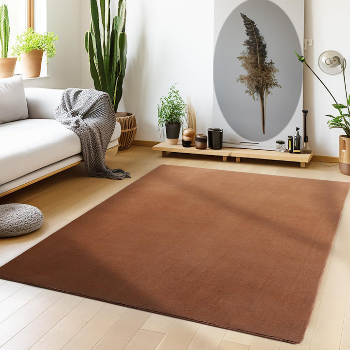 Waschbarer Teppich Wohnzimmer, Kurzflor rutschfest Flauschig Weich, Einfarbig Braun, Felloptik, Supe