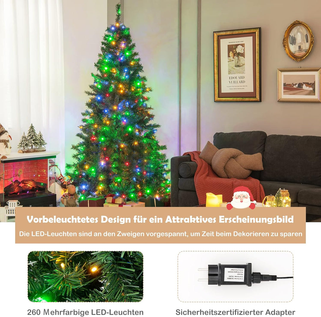 COSTWAY 180cm/210cm Künstlicher Weihnachtsbaum, Beleuchteter Tannenbaum mit farbigen LEDs & Metallst