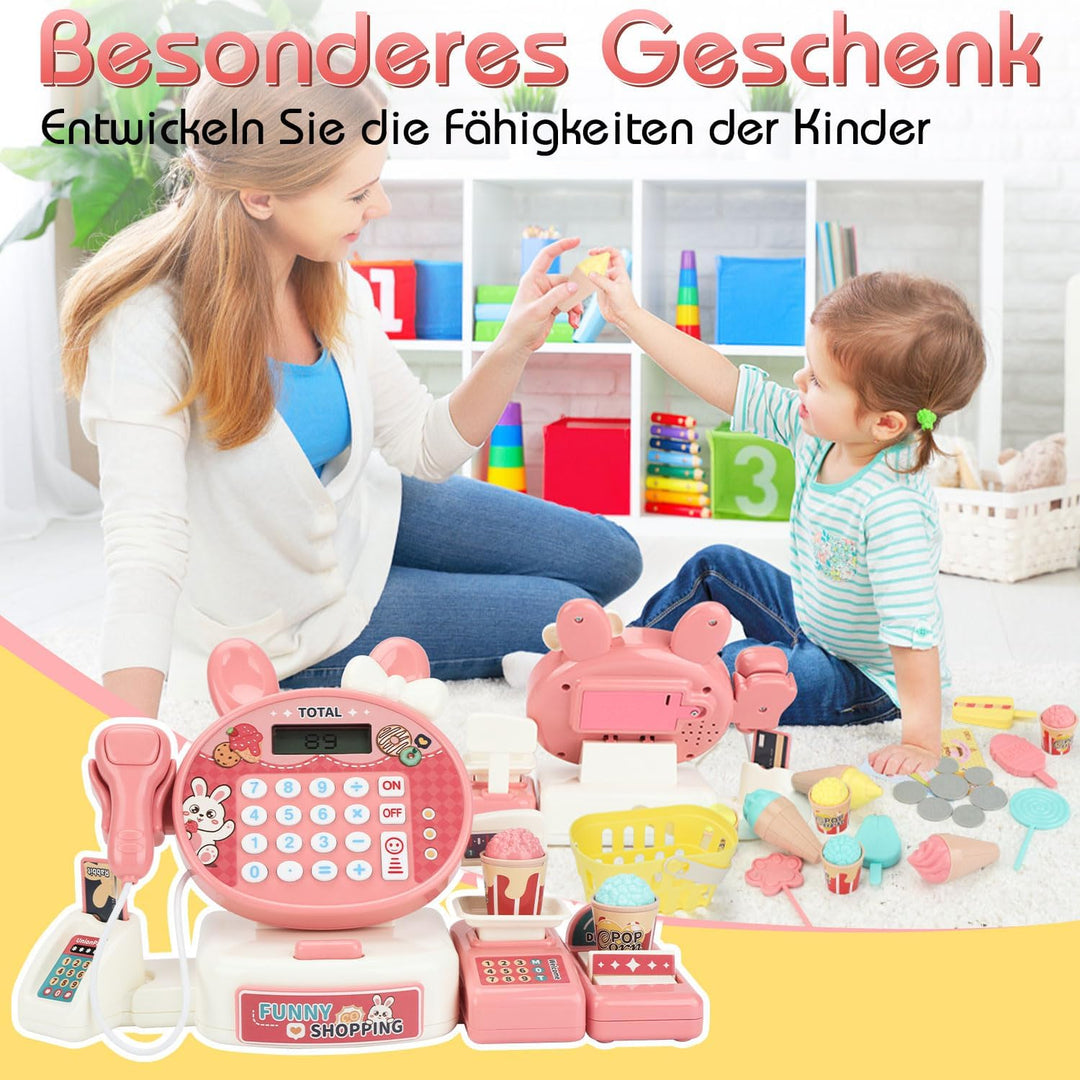 Kasse Kaufladen Kinder mit Scanner und Sound, Kinderkasse mit Rechnerfunktion, Spielkasse Kinder, Sp