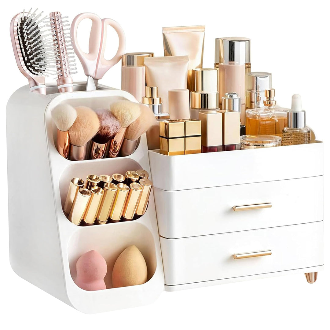 HBlife Makeup Kosmetik Organizer mit Schubladen, Pinsel Organizer, 3-in-1 Plastic Kosmetik Aufbewahr