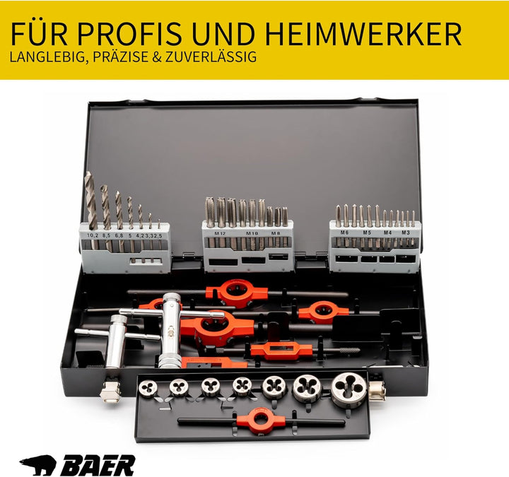 BAER SET HSS Handgewindebohrer | Schneideisen | Werkzeuge : M 3-12 - Gewindeschneider-Set | Gewindes