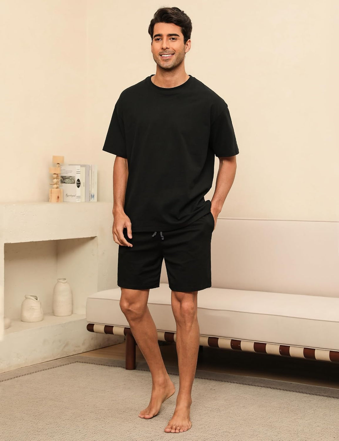 Nieery Schlafanzughose Herren kurz Pyjamhose Männer Schlafhose aus Baumwolle Nachtwäsche Pyjamshorts