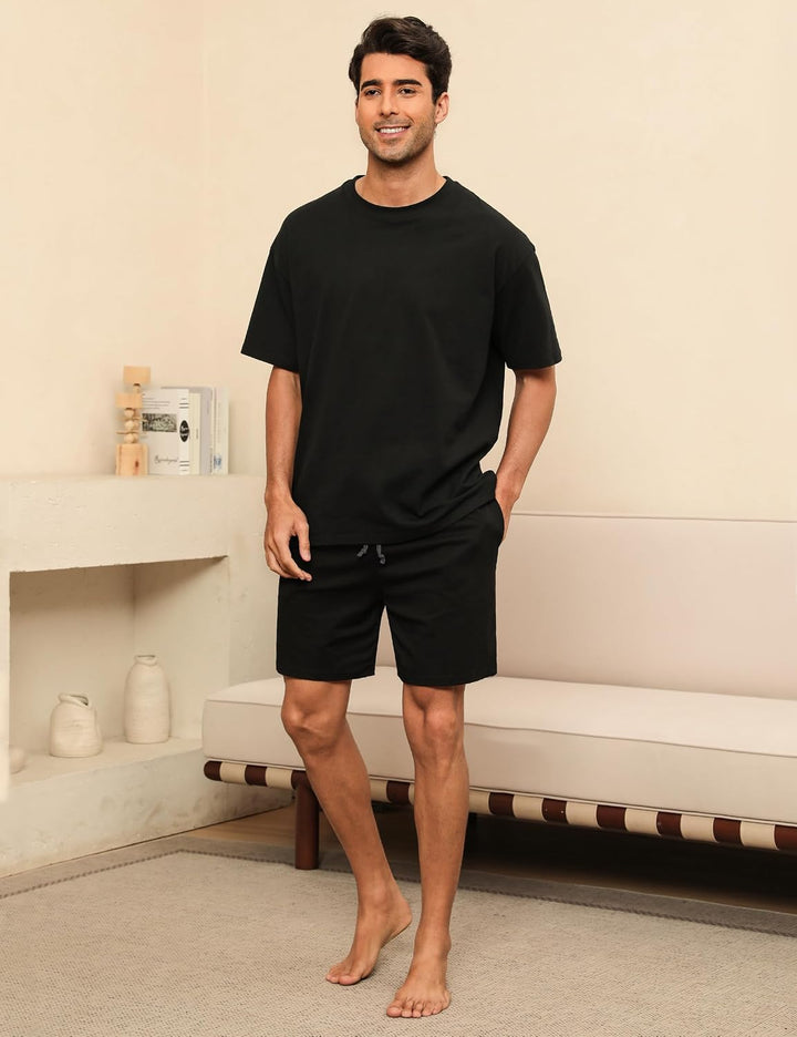 Nieery Schlafanzughose Herren kurz Pyjamhose Männer Schlafhose aus Baumwolle Nachtwäsche Pyjamshorts
