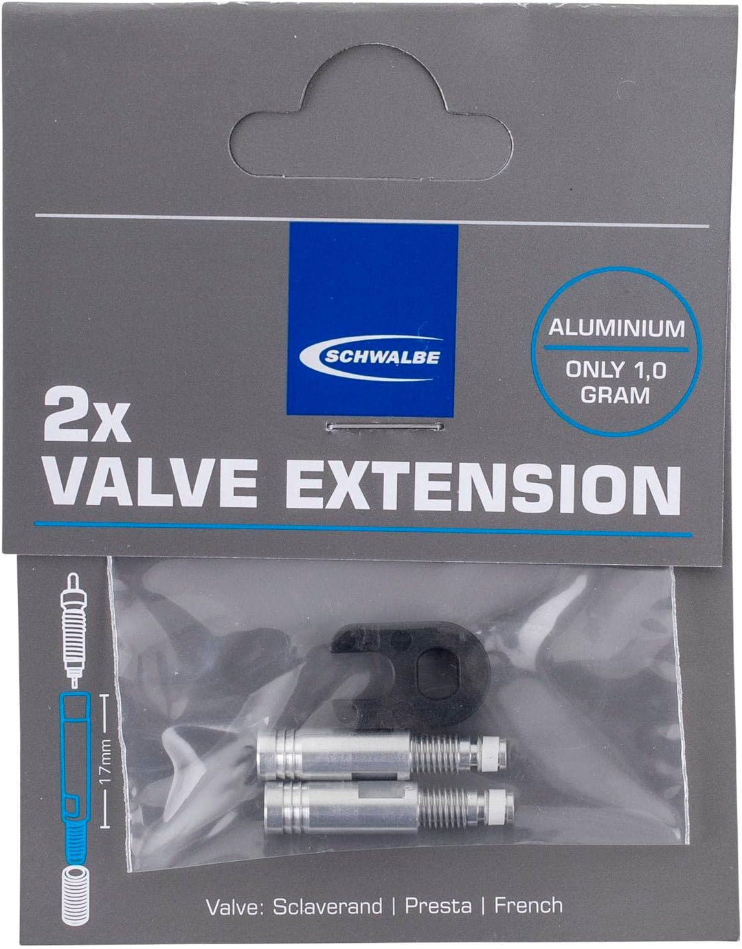 Schwalbe Ventil Aluminium-Ventil-Verlängerung SV 2er Set 17 mm, 3453