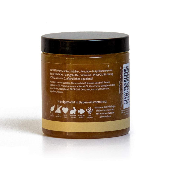 Bienenwachs, Propolis & Honig Körperpeeling | 2-in-1: Reinigung + Body Lotion | Mit Jojoba-, Avocado