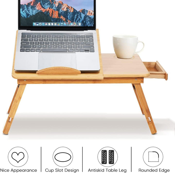 Laptoptisch für Bett, Klappbar Laptoptisch Fuer Sofa aus Bambus mit Belüftungslöchern und Anti Rutsc