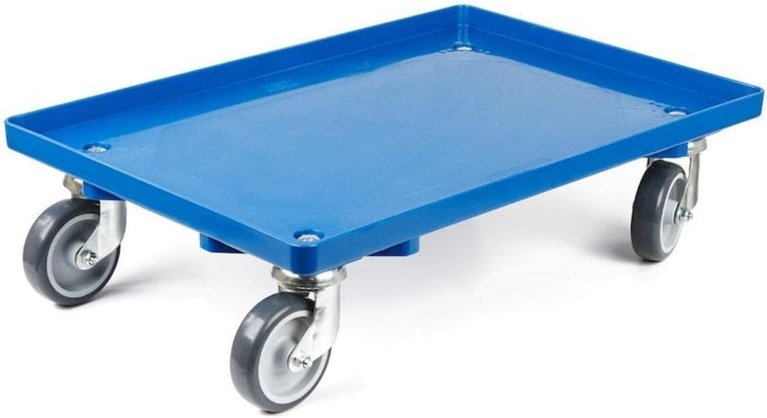 SparSet 6X Transportroller für Euroboxen 60x40cm mit Gummiräder blau | Geschlossenes Deck | 4 Lenkro
