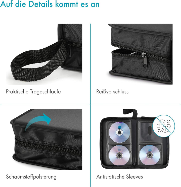 CD Tasche zur Archivierung von 120 Discs/CD/DVD/Blu-ray – CD Organizer ideal zum Transport von Filme