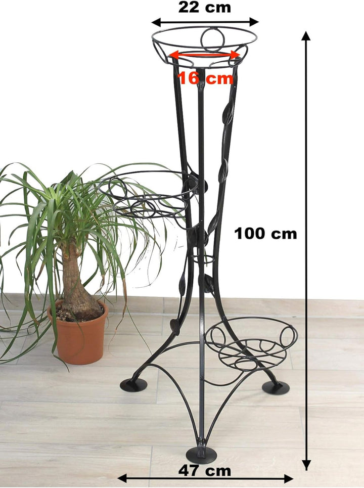 DanDiBo Blumentreppe Metall Schwarz 100 cm Blumenständer mit 3 Ablagen KW041 Blumensäule Pflanzenstä
