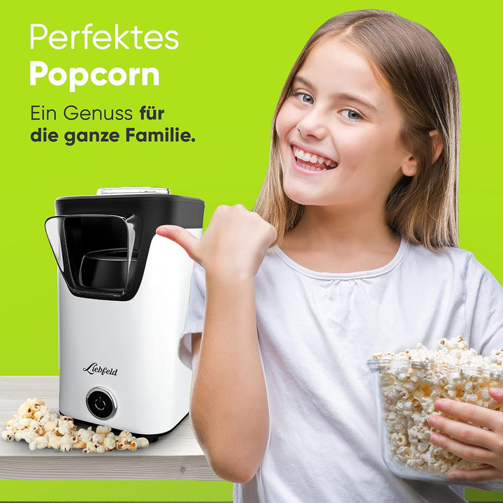 Liebfeld Popcornmaschine - Heissluft Popcorn Maker ohne Fett & Öl - Retro Küchen Gadget für Pop Mais