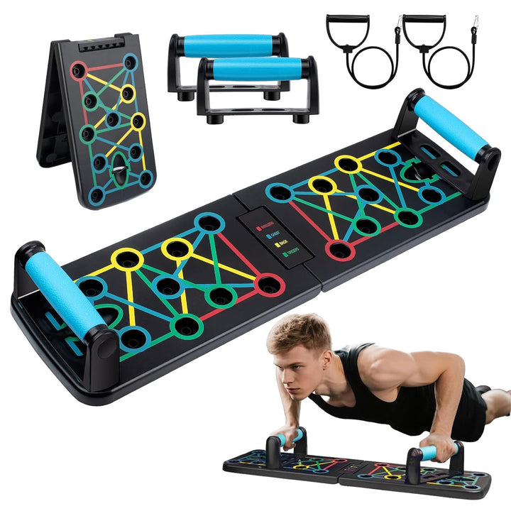 Liegestütz-Werkzeug, Push-Up-Griff, klappbares Push-Up-Board mit 2 Zugseilen, 41 kombinierte Positio