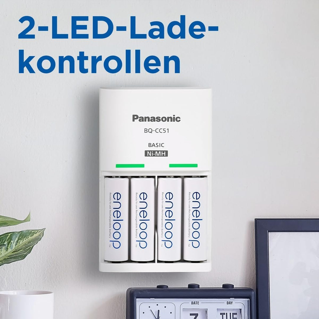 eneloop Basic Ladegerät, für 2-4 AA/AAA NI-MH Akkus, 10 Stunden Ladezeit, 6 Sicherheitsfunktionen La