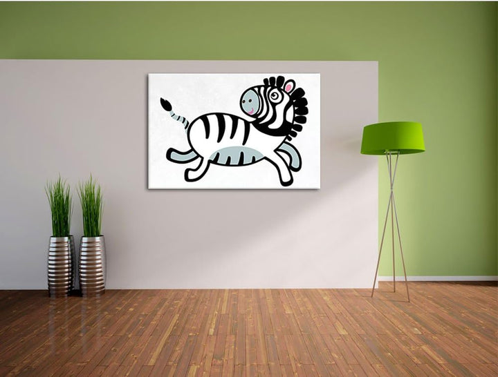 Niedliches Zebra weiss, Format: 100x70 auf Leinwand, XXL riesige Bilder fertig gerahmt mit Keilrahme