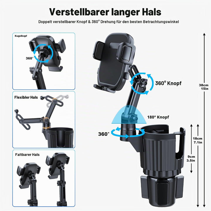 Getränkehalter Handyhalterung, 2-in-1 Universal-Getränkehalter-Expander mit langem Arm, 360° drehbar