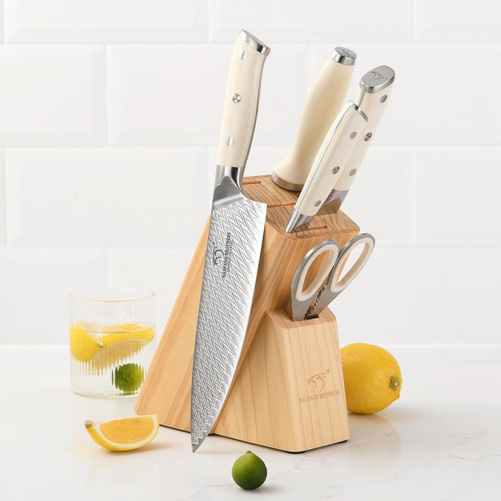 NANFANG BROTHERS Profimesser Damaskus Messerblock Holz Set 6er Damastmesser küchenmesser Kochmesser-