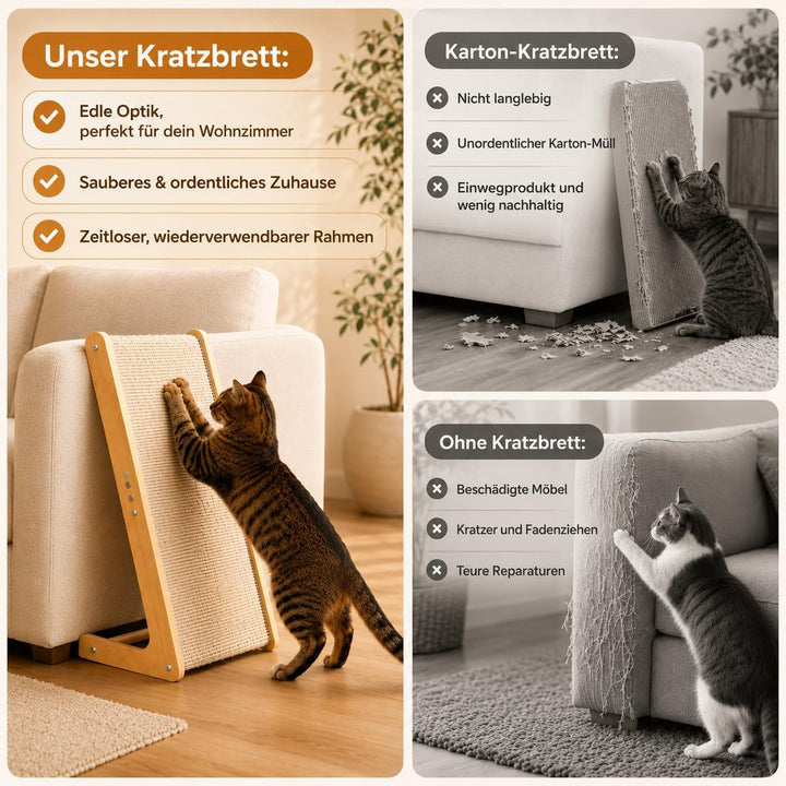 Kratzbrett für Katze, 65 cm Hohe Dual-Use Kratzsäule Katzen | L-förmige Kratzmöbel aus Massivholz &amp;