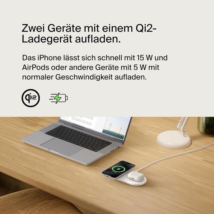 Belkin BoostCharge Pro kabellose 2-in-1-Ladestation mit magnetischem Qi2, 15W, Schnellladegerät, Wir