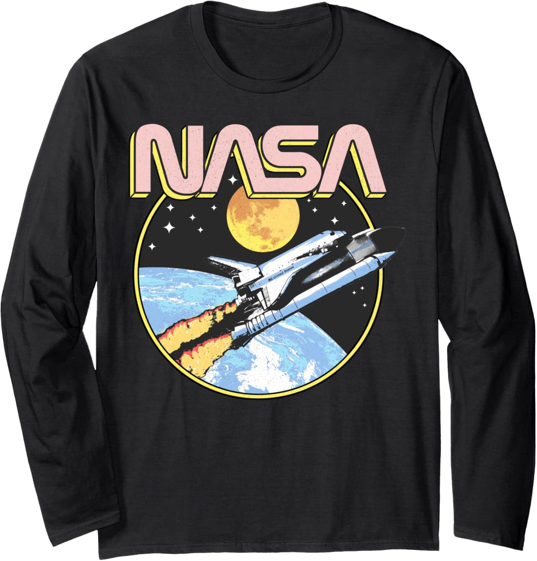NASA Retro Shuttle Over The Earth Poster Langarmshirt