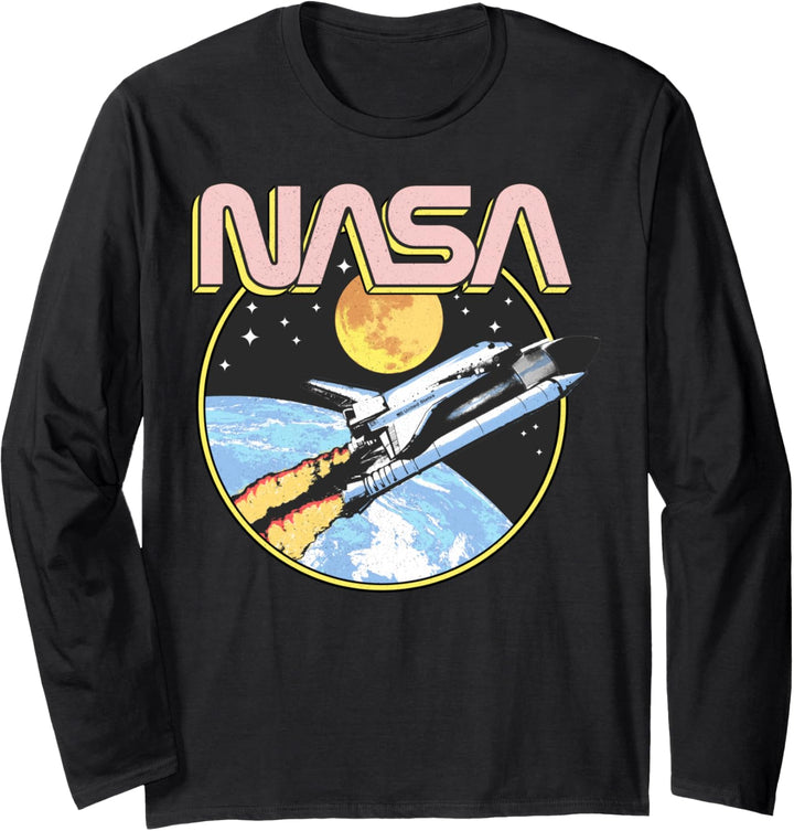 NASA Retro Shuttle Over The Earth Poster Langarmshirt