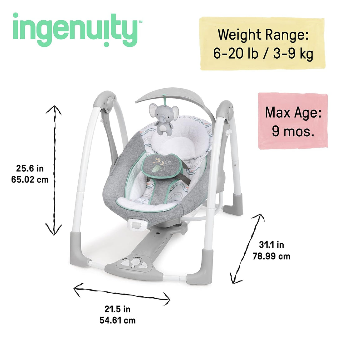 Ingenuity, ConvertMe Swing-2-Seat, Swell, zusammenklappbare Schaukel, spielt Musik und Naturgeräusch