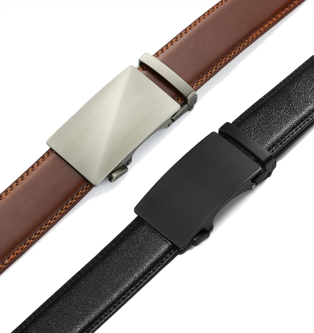 CHAOREN Gürtel Herren 2er-Pack, 35mm Automatik Ledergürtel mit Ratsche - Passgenau Zuschneidbar, Ide