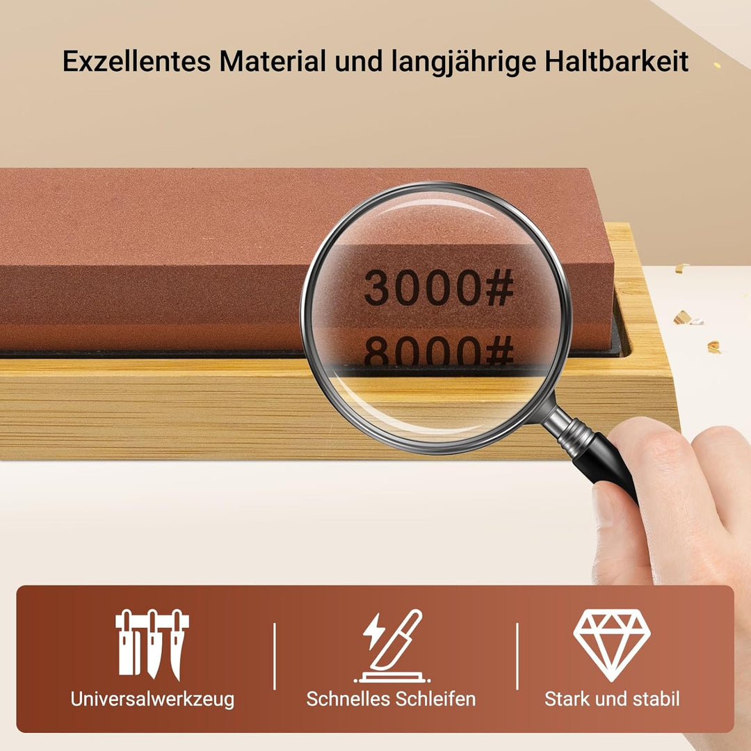 Schleifstein Set Körnung 3000/8000 Abziehstein, Japanischer Messerschärfer Stein mit Rutschfeste Bam