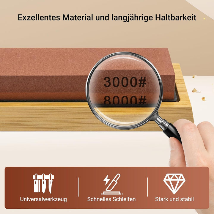 Schleifstein Set Körnung 3000/8000 Abziehstein, Japanischer Messerschärfer Stein mit Rutschfeste Bam