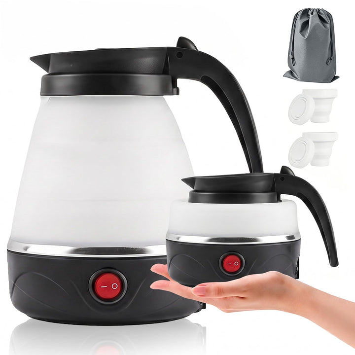 Faltbarer Wasserkocher 0,6L, 750W Reisewasserkocher mit Edelstahlboden, Silikon Camping Teekocher mi