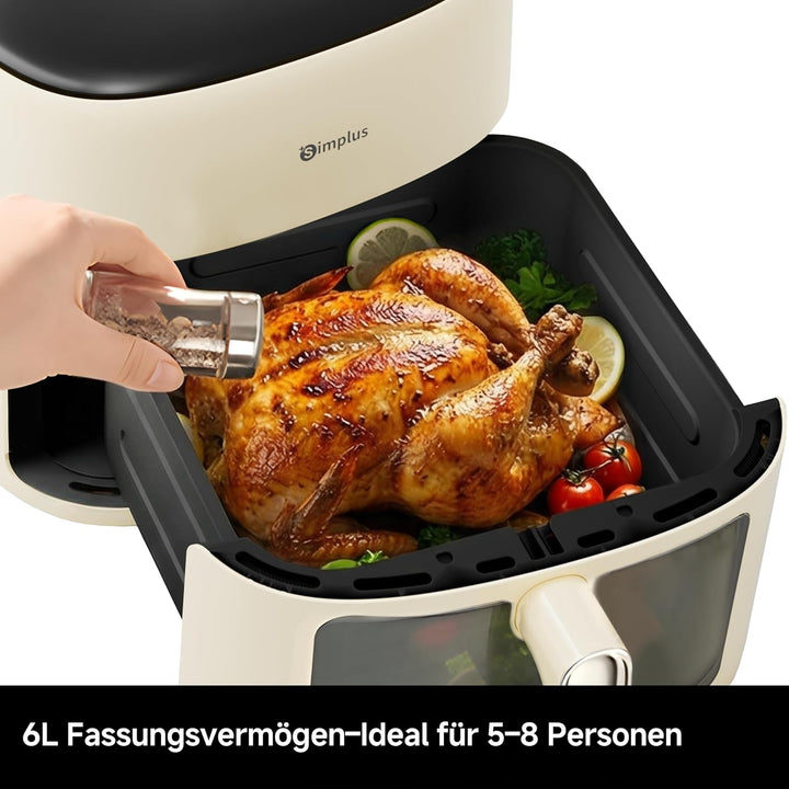 SIMPLUS Heissluftfritteuse 6,5 L, Airfryer XL mit Sichtfenster, 1500 W, extra schlankes Design, Touc