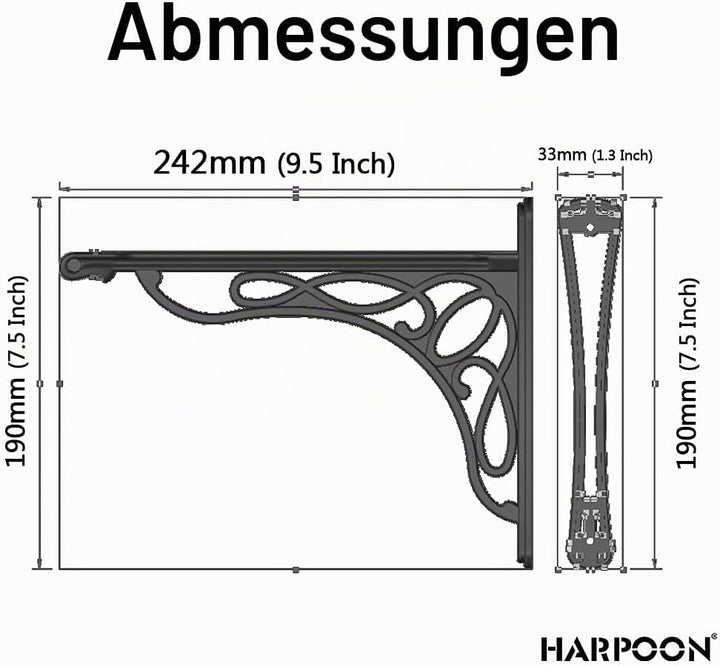 HARPOON Wandregalhalterung, robust und Hardware im Lieferumfang enthalten, 2 Stück, gebürstetes Gold