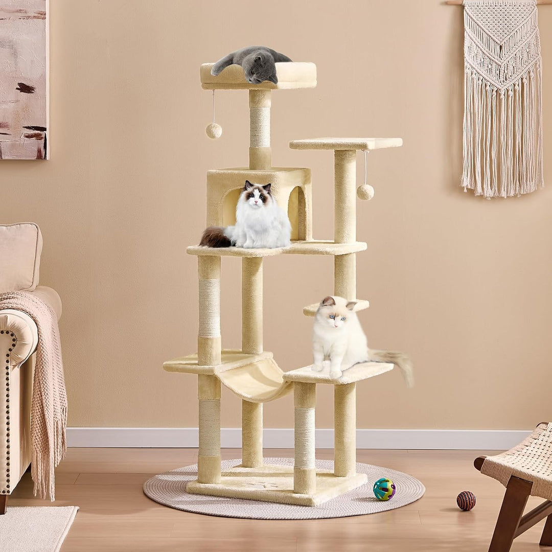 MSmask Kratzbaum gross, L Katzenkratzbaum Stabil, Katzenbaum mit Katzenhöhlen, Plattformen, Hängemat