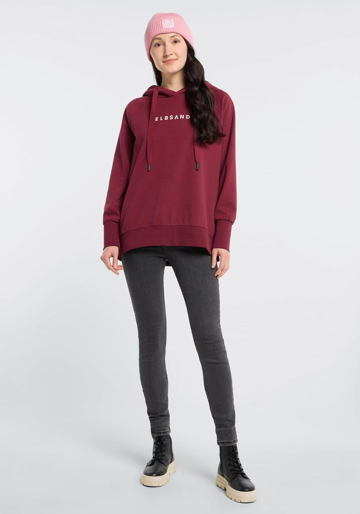 Elbsand Svana Damen Hoodie, Sweatshirt mit Kapuze, Rundhalsausschnitt Ruby S, Ruby S