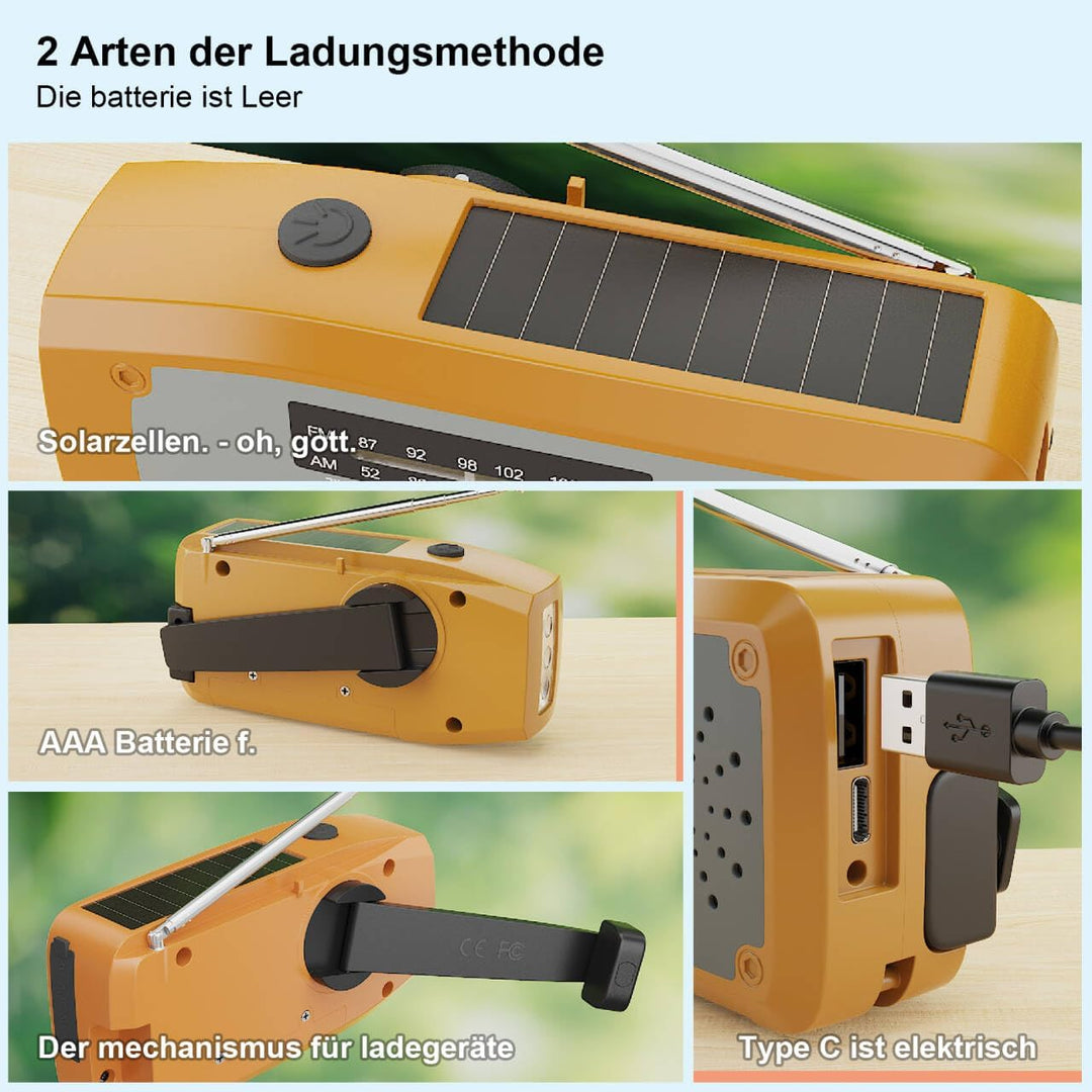 Kurbelradio，Dolucky Notfall-Solarradio, Survival Kurbelradio mit LED-Taschenlampe, SOS-Alarm,AM/FM W