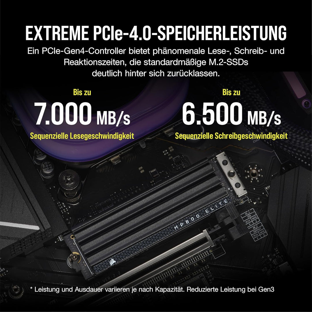 Corsair MP600 Elite 4TB M.2 PCIe Gen4 x4 NVMe SSD mit Integriertem Kühlkörper – M.2 2280 – Bis zu 7.