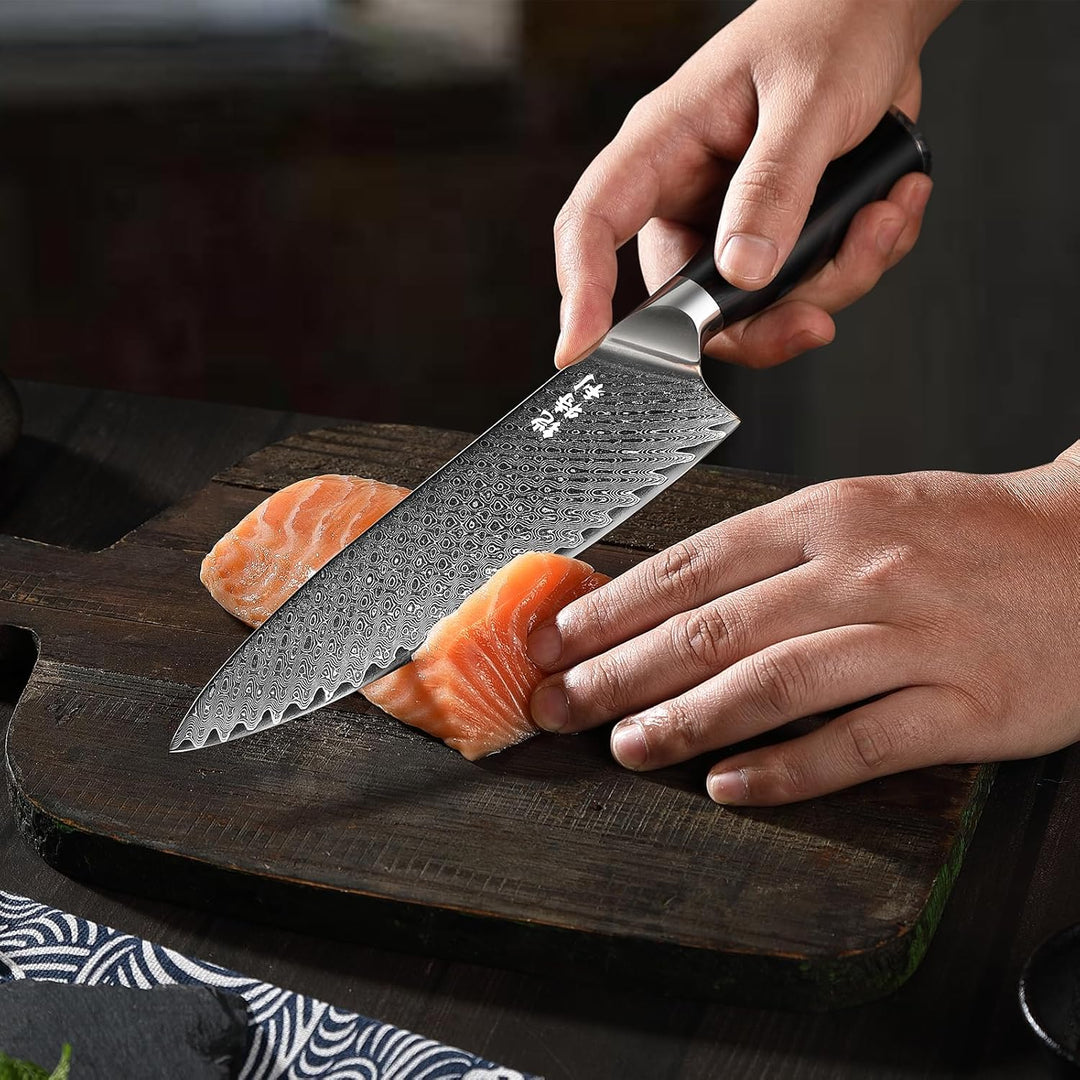 Kitory Damastmesser 20cm Pro Kochmesser 73 Schichten Damaststahl Klinge 10Cr15CoMoV Stahl Küchenmess