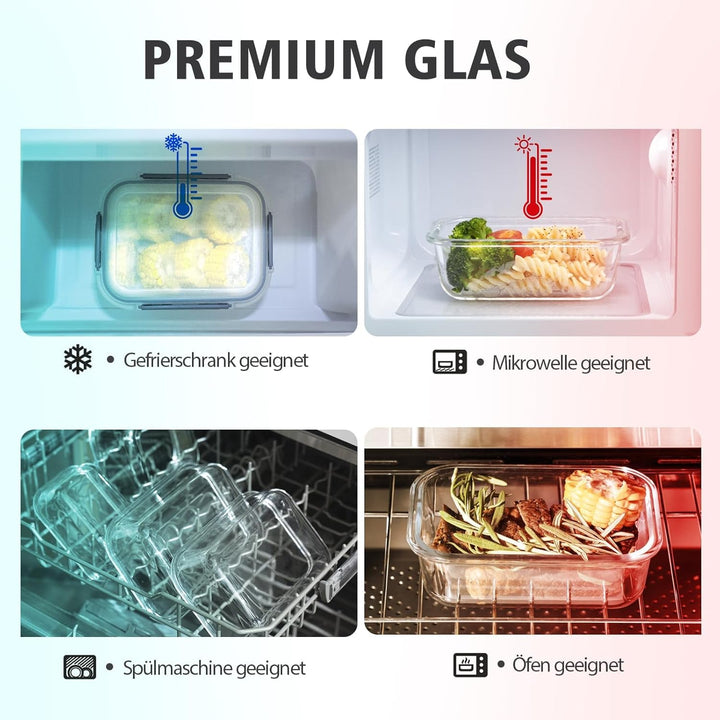 GENICOOK 24 Stück Glas Frischhaltedosen mit Deckel Glas Vorratsdosen Set für Lebensmittel,Glas Meal