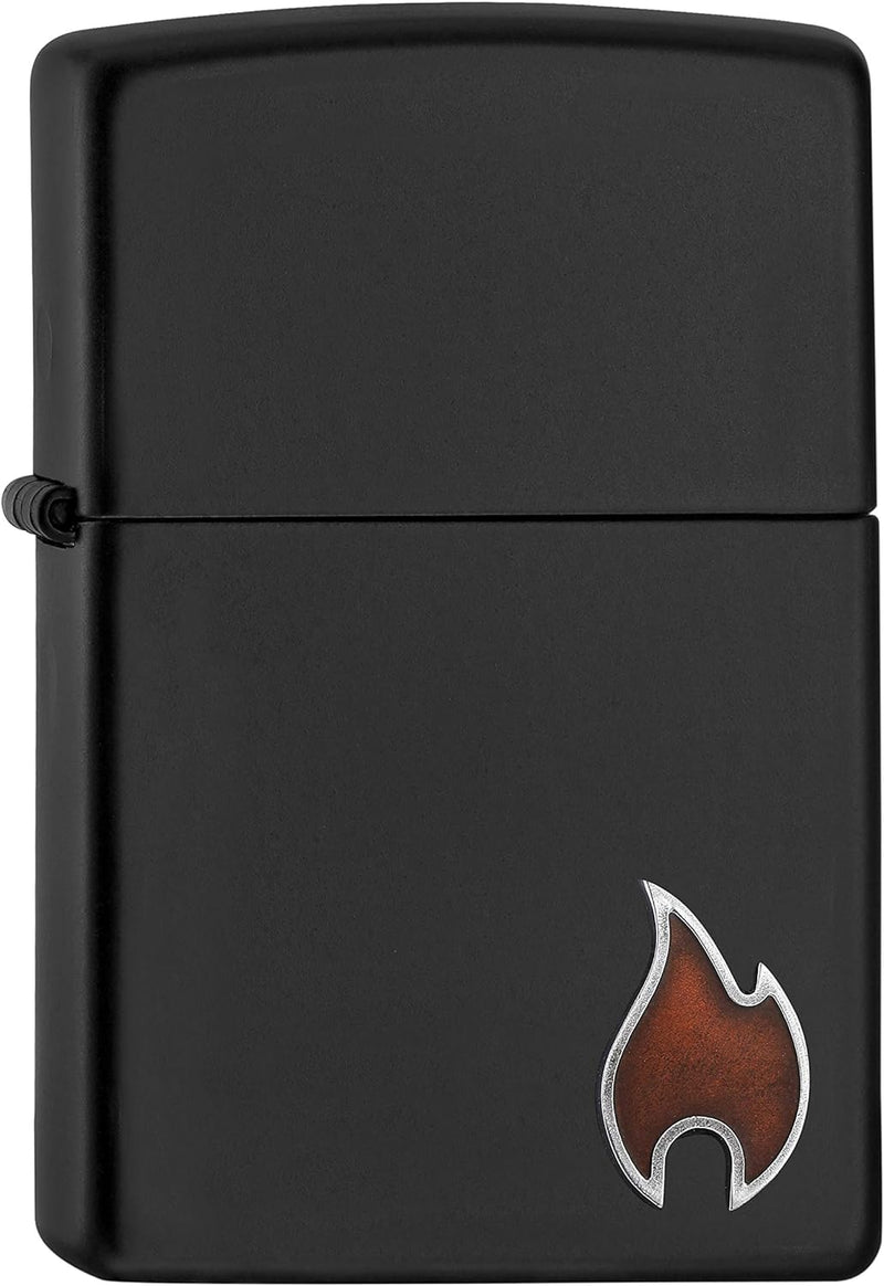 Zippo 2007118 – Sturmfeuerzeug, Little Flame, Mini Emblem Attached, Black Matte, nachfüllbar, in hoc