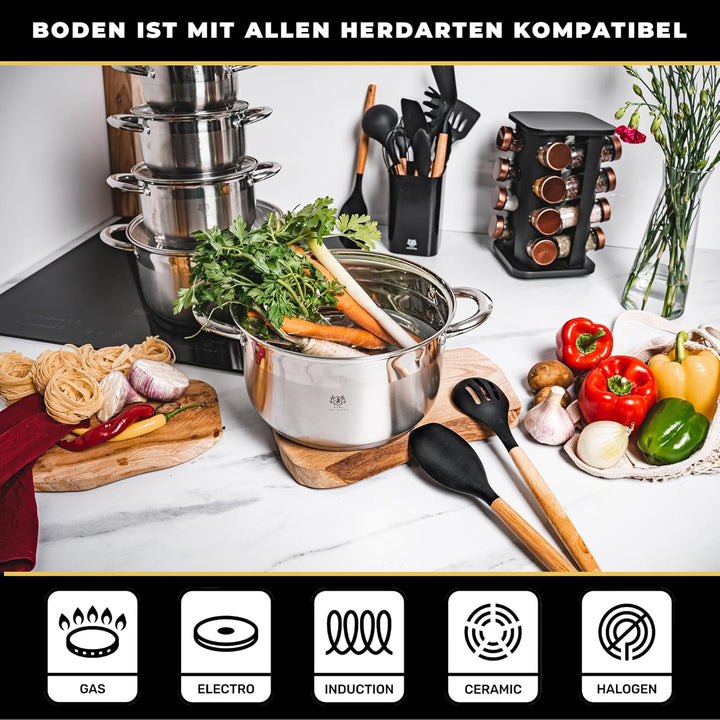 Edelstahl Topf - 5L - Ø 24 cm - Kochtopf Induktion für alle Herdarten Geeignet - Edelstahltopf mit D