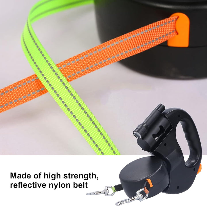 Rollleine Hundeleine,360° drehbare einziehbare Hundeleine für 2 Hunde mit 3 Meter Länge,,Taschenlamp