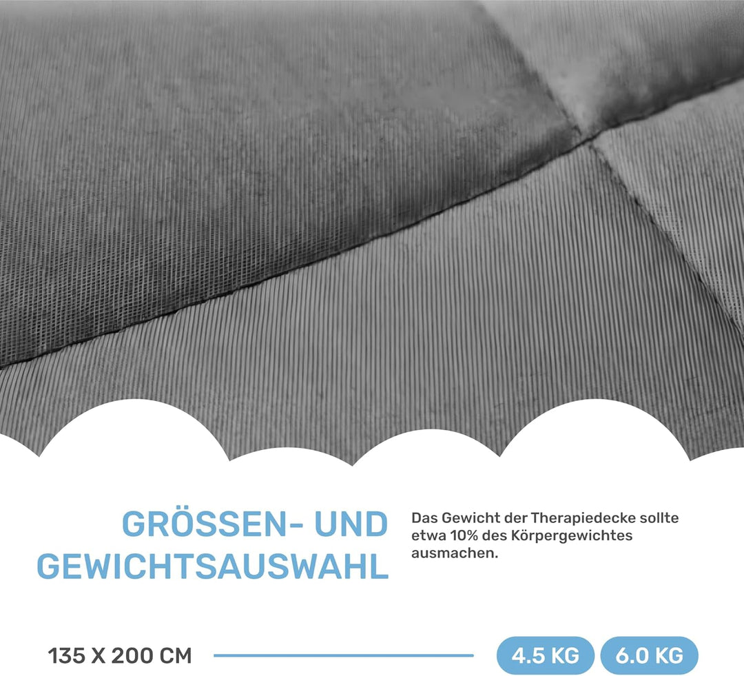 Dailydream Therapie Gewichtsdecke aus Baumwolle, 9,5Kg für Erwachsende, 155 x 200 cm, Grau Grau 155x
