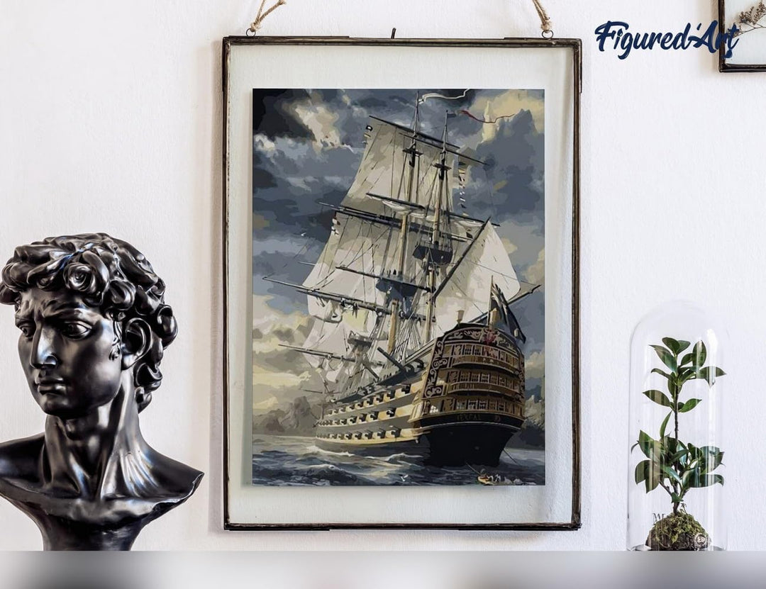 Figured'Art Malen Nach Zahlen Erwachsene Mit Rahmen Galion Ozean - Paint by Numbers Basteln DIY Bast