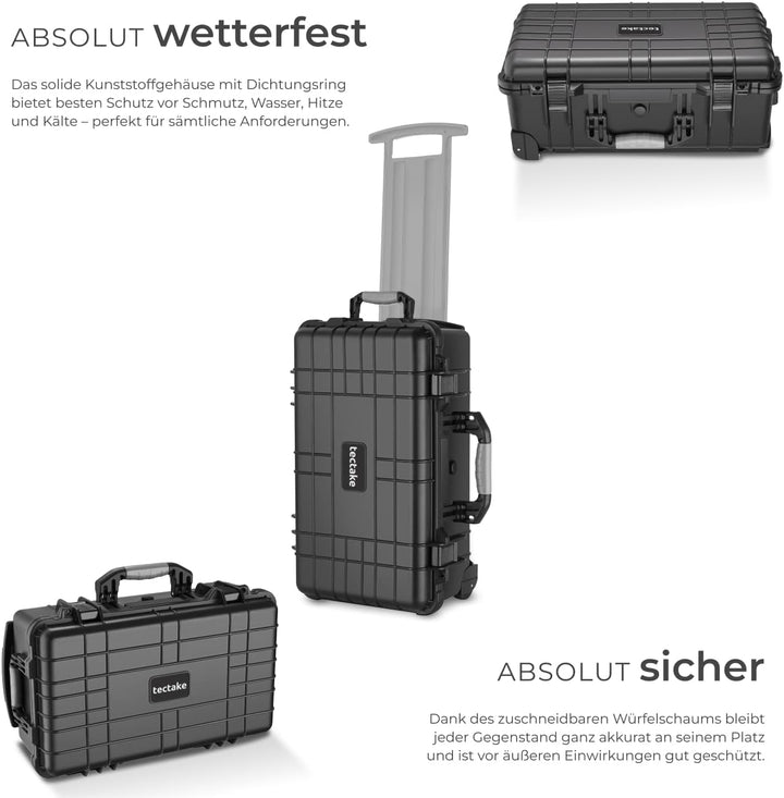 tectake® Transportkoffer leer mit Schaumstoff, Universalkoffer mit Rollen, wasserdichter Koffer, Tro
