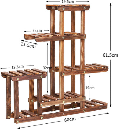 unho Pflanzenregal Holz, Blumentreppe 6 Ablagen, Blumenregal Pflanzentreppe für Wohnzimmer Balkon Ga