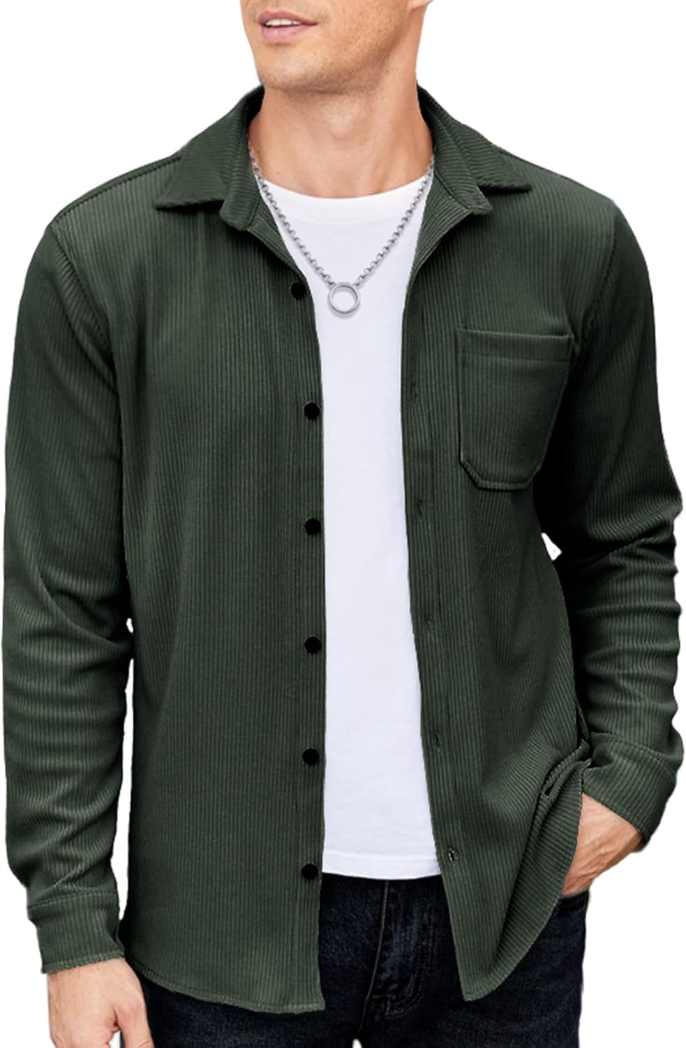 COOFANDY Herren Cord Hemd Langarm Regular Fit Freizeithemd Langarmhemd Button Up Hemdjacke mit Front