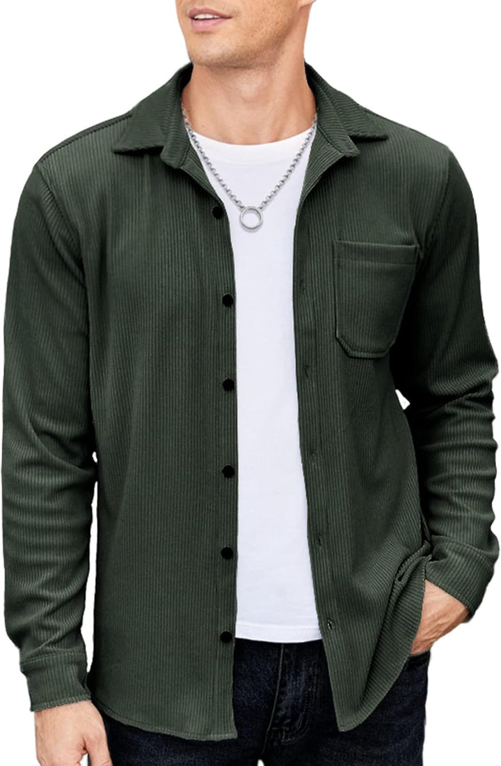 COOFANDY Herren Cord Hemd Langarm Regular Fit Freizeithemd Langarmhemd Button Up Hemdjacke mit Front