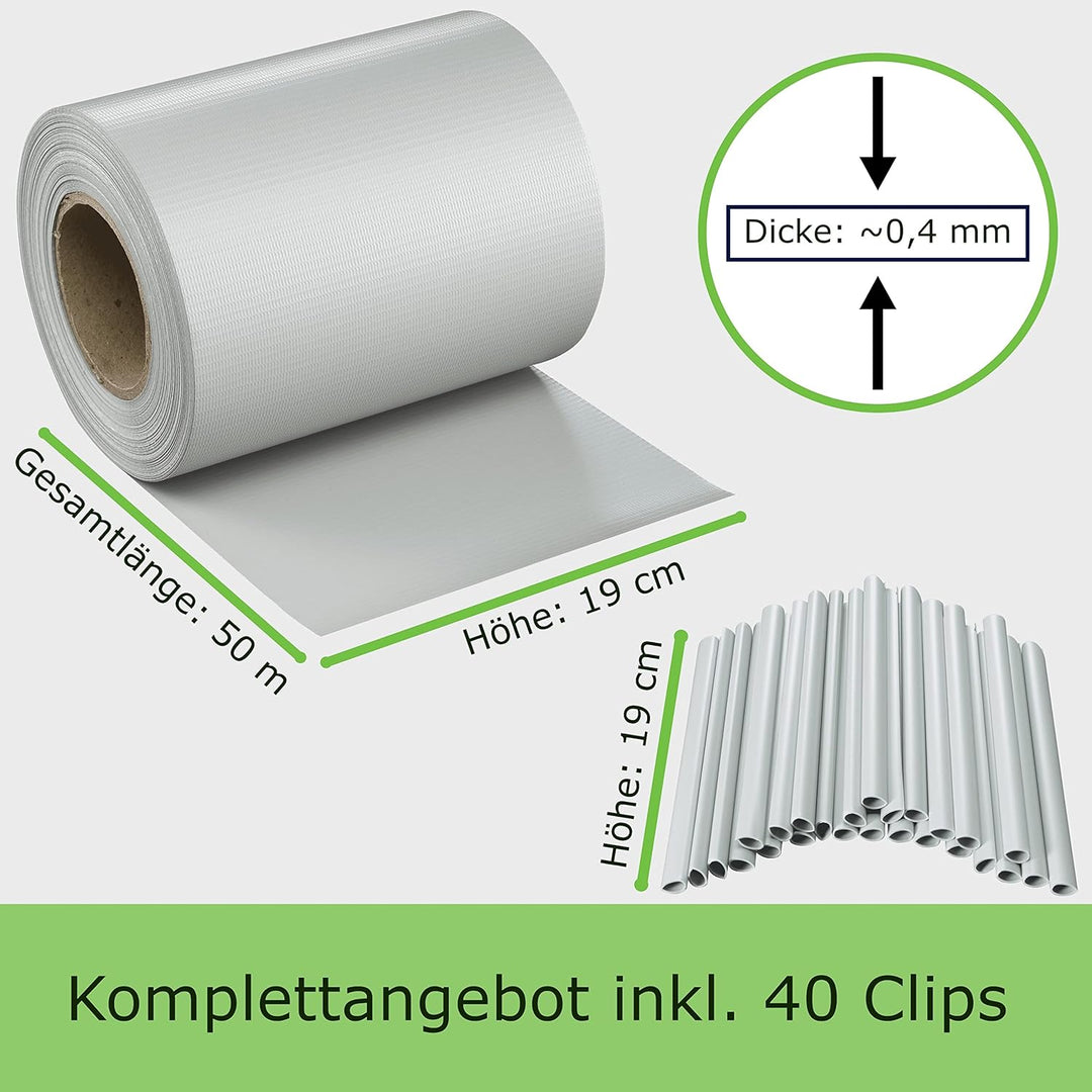Workinghouse PVC Sichtschutzstreifen für Doppelstabmattenzaun - 450g/m² 50 m x 19 cm - Zaunsichtschu