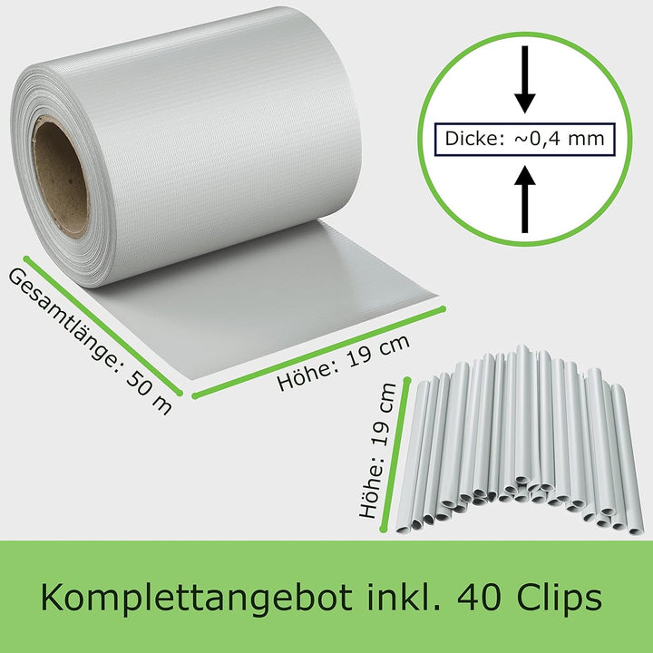 Workinghouse PVC Sichtschutzstreifen für Doppelstabmattenzaun - 450g/m² 50 m x 19 cm - Zaunsichtschu